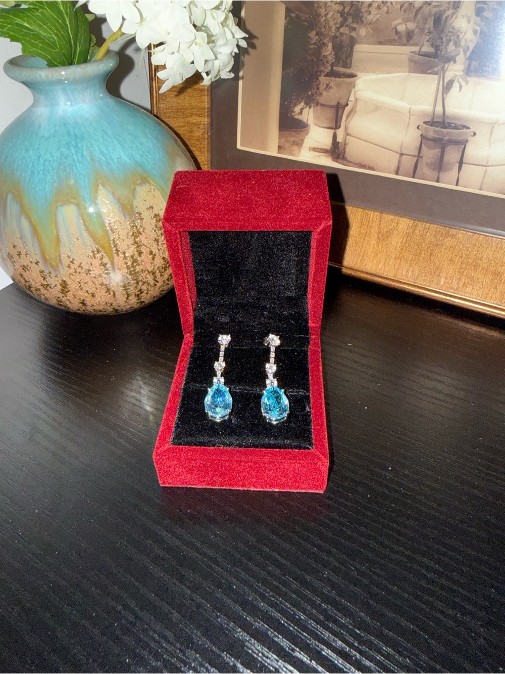 Nextearrings Pear Cut Aquamarine Crystal Drop Earrings w/ Box - Picture 7 of 8